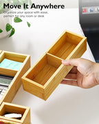 VA1KENE 12-Piece Bamboo Desk Drawer Organizer Set – Adjustable Storage Boxes - Image 3
