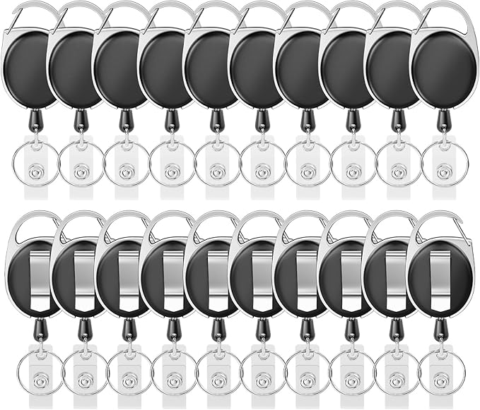 Retractable Badge Holder with Carabiner Reel Clip and Key Ring by moeverEx