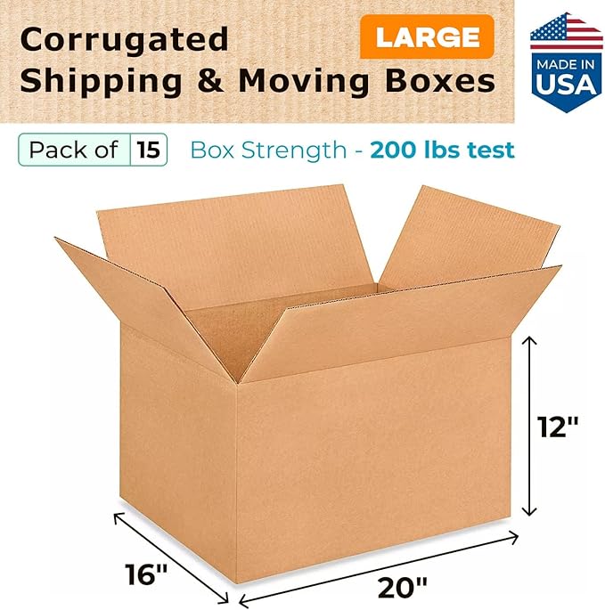 Large Shipping & Moving Boxes 20"L x 16"W x 12"H - Image 2