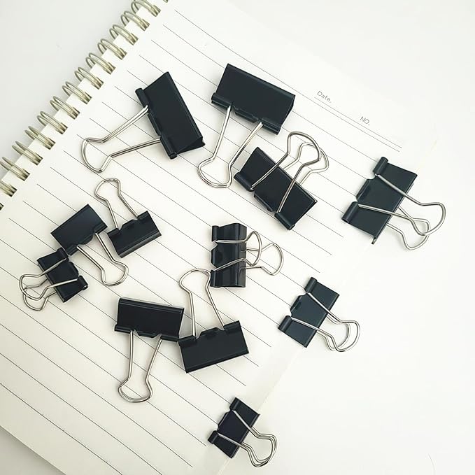 76 Pcs Black Binder Clips Paper Clamps Set Assorted Sizes Large Medium Small - Image 6