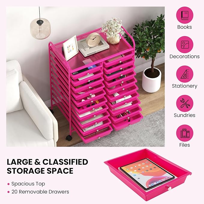 Happygrill 20-Drawer Organizer Cart Tools, Mobile Utility Storage Cart - Image 4