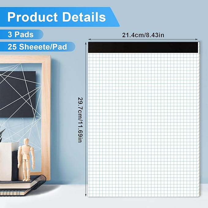 AZUREAL Grid Paper Notebook 8.5 x 11 Inches, 3 Pack graph paper pad, 70Gsm 4×4 - Image 2