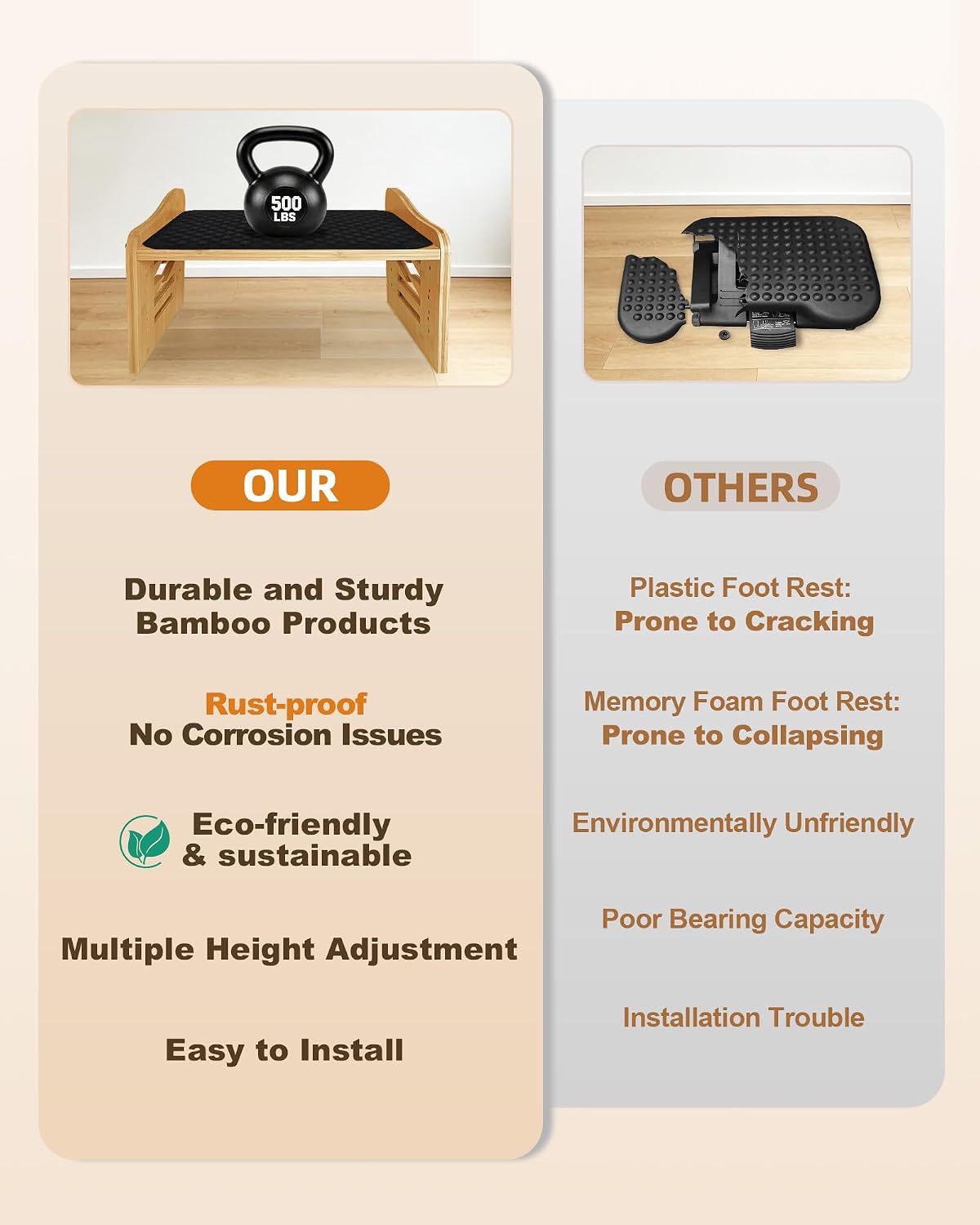 MYPLACE Ergonomic Foot Rest for Under Desk at Work - Bamboo Adjustable Under ...
