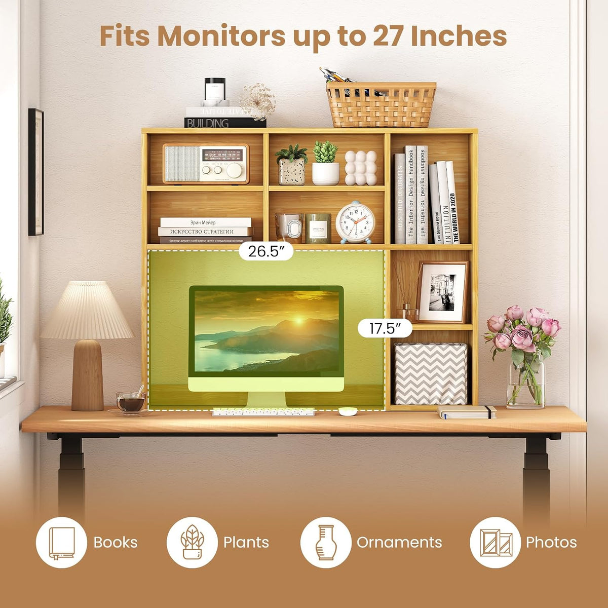 GOFLAME 7 Cubes Desktop Bookshelf, 37” Desk Organizer Shelf with 3 Adjustable...