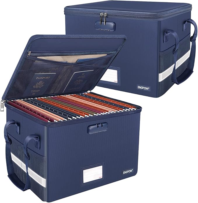 ENGPOW File Box with Lock, Fireproof Document Box with Pockets, Collapsible by ENGPOW
