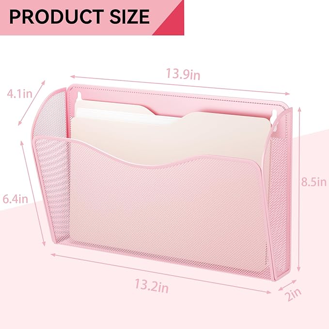 GDINDINFAN 3 Single Pocket Wall File Holder, Mesh Hanging File Folder Paper - Image 3