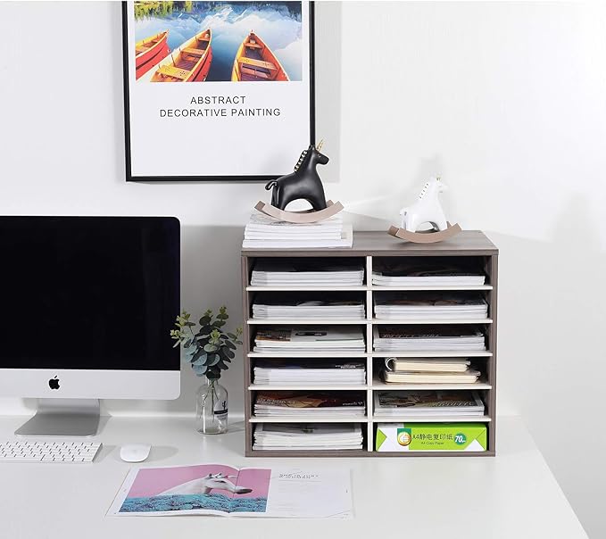 TQVAI Wood Literature Organizer, 12 Slots Hold 6000 Sheets A4 Papers, Wooden - Image 2