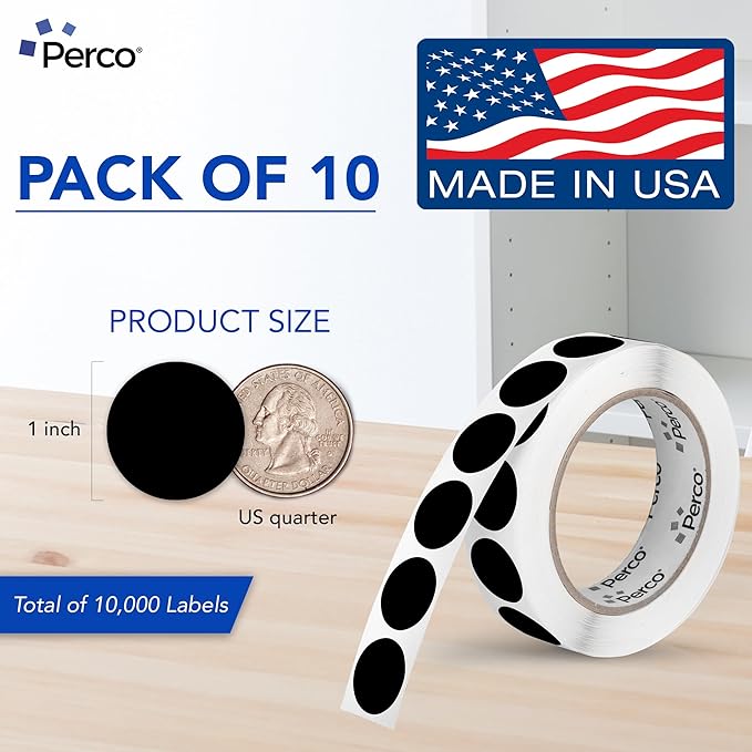 Perco Black 1-Inch Perforated Circle Dot Sticker Labels — 10 Rolls, 000 Round - Image 2