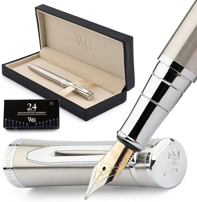 Wordsworth & Black Fountain Pen Set, Fine Nib, Includes 24 Pack Ink Cartridges by WordsworthBlack