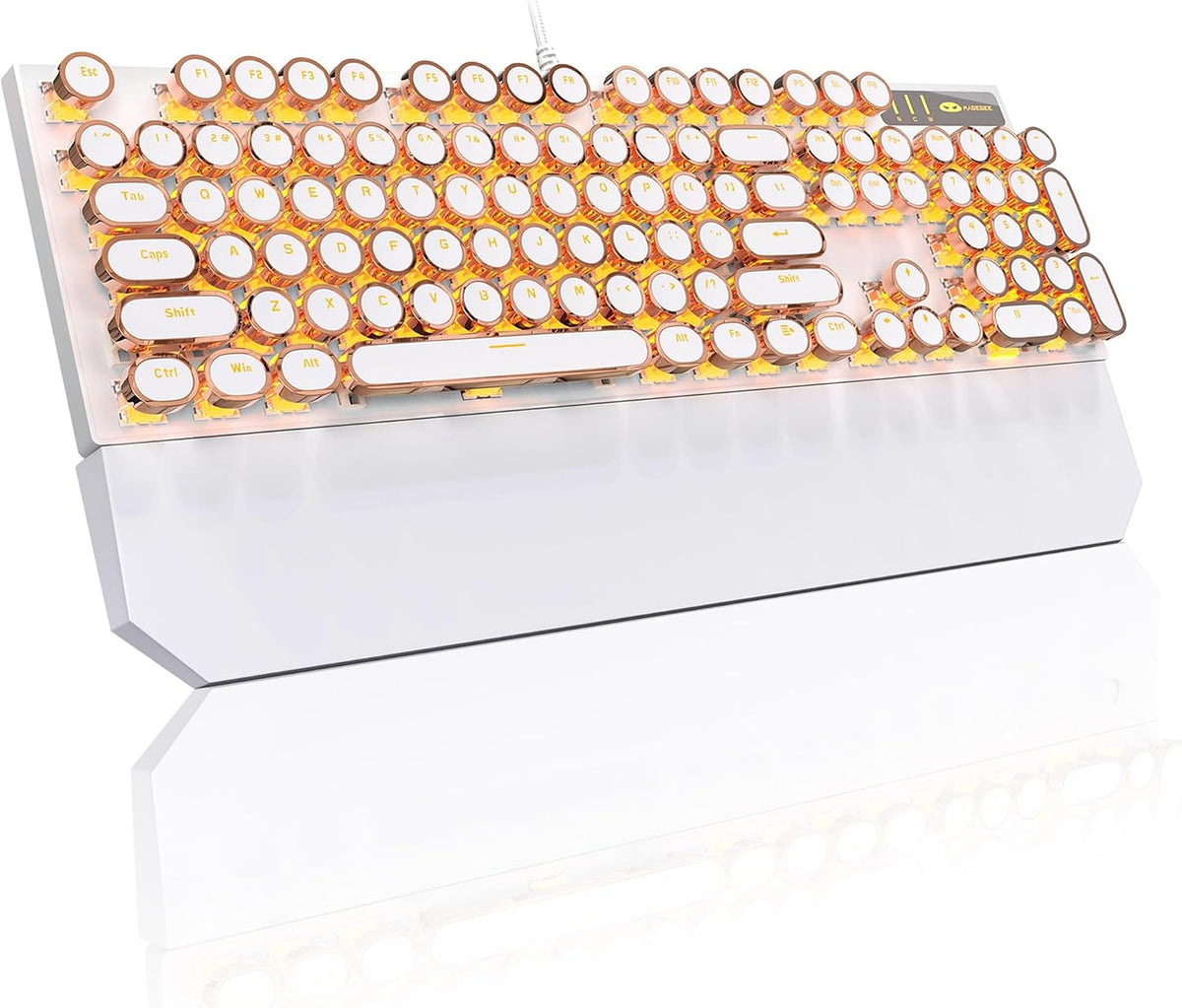 MageGee Typewriter Mechanical Gaming Keyboard, Retro Gold Punk Round Keycaps ...