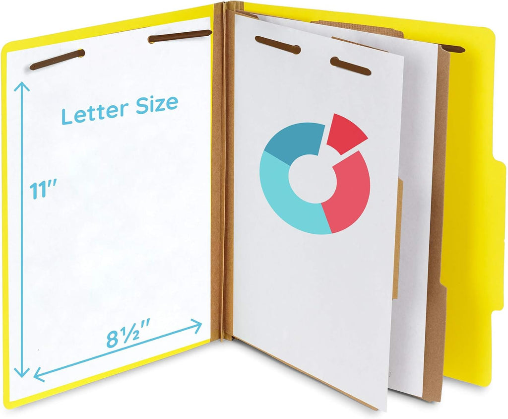 Blue Summit Supplies 10 Classification Folders, 2 Divider, Yellow | Heavy-duty, 2 in expansion, 2 prong fasteners, 2 dividers, 6 sections, for medical, legal, and personnel files