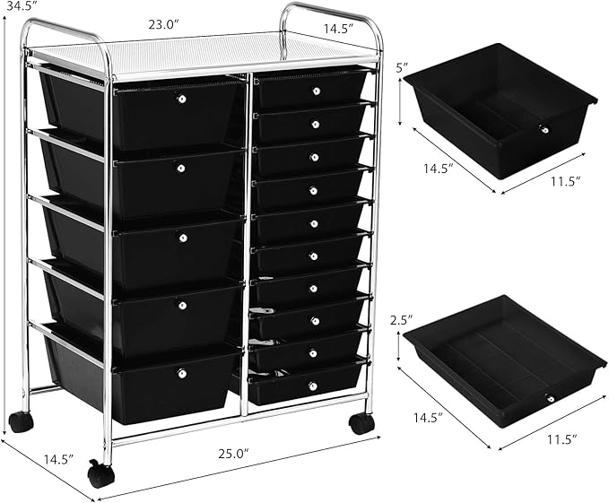 HAPPYGRILL 15-Drawer Rolling Cart, Storage Carts - Image 9