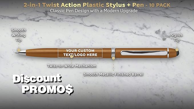 DISCOUNT PROMOS Custom Twist Action Plastic Stylus Pens, Personalized Bulk Pack - Image 3