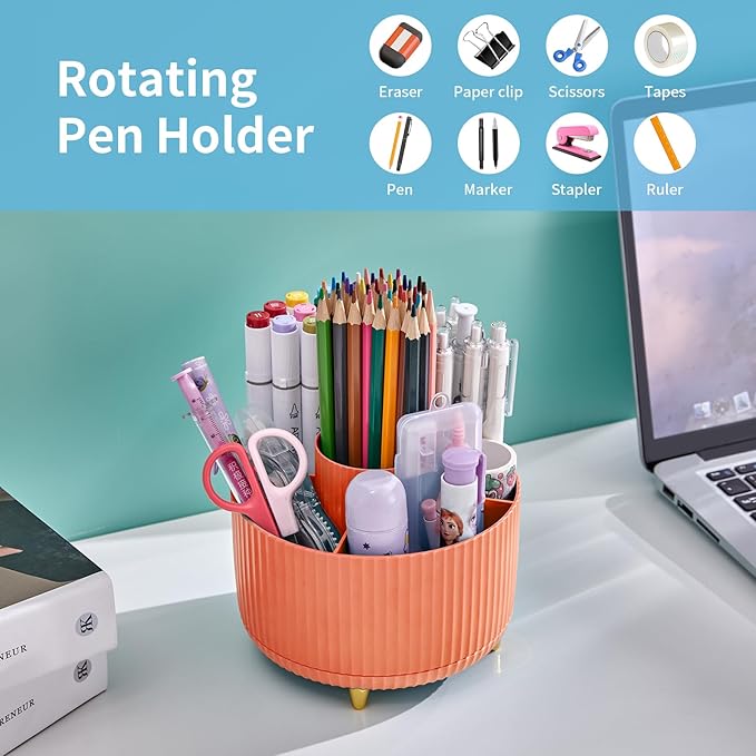 Marbrasse Desk Organizer, 360-Degree Rotating Pen Holder, Desk Organizers and - Image 3