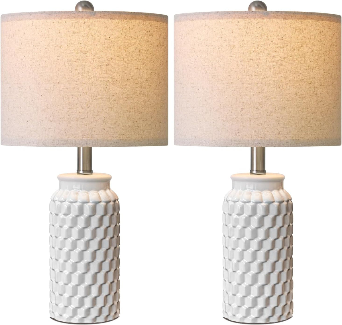 USumkky 20.5" White Modern Ceramic Bedside Lamps Set of 2, Small Table L...