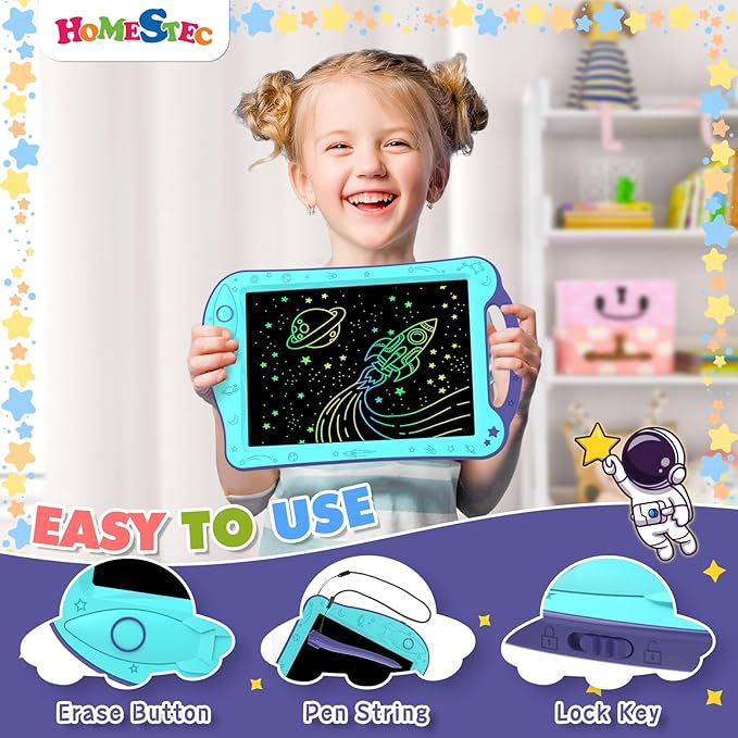 HOMESTEC Astrodraw Drawing Pad Toys, Colorful LCD Writing Tablet - Image 2