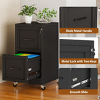 2 drawer rolling metal file cabinet with lock,narrow showing dimensions
