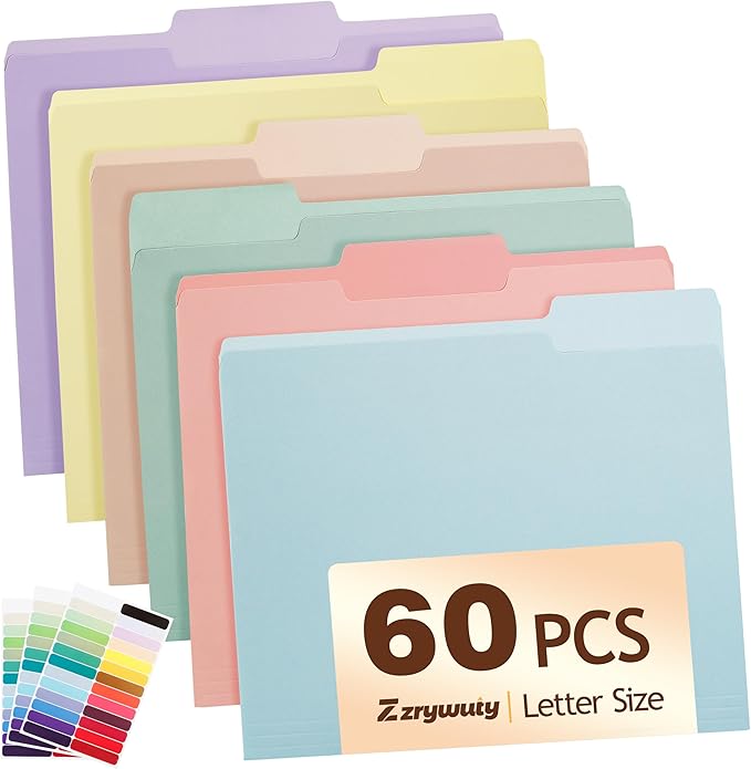 Color File Folders, 1/3-Cut Tabs, Letter Size, 6 Colors Organizer File Folders by Zzrywuty