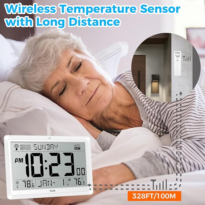 Wall Clock Atomic with Indoor Outdoor Temperature Battery Powered, Easy Reading - Image 6