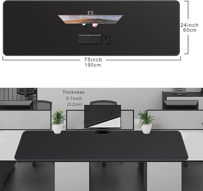 CENNBIE Leather Desk Mat Protector, XXL 74.8" x 23.6" Extra Large Leather - Image 2