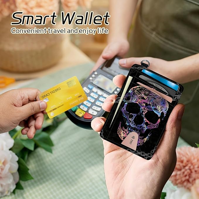 BWEGRHE Small Travel Wallets, Shackle Skull Slim Minimalist Front Pocket Wallet - Image 4