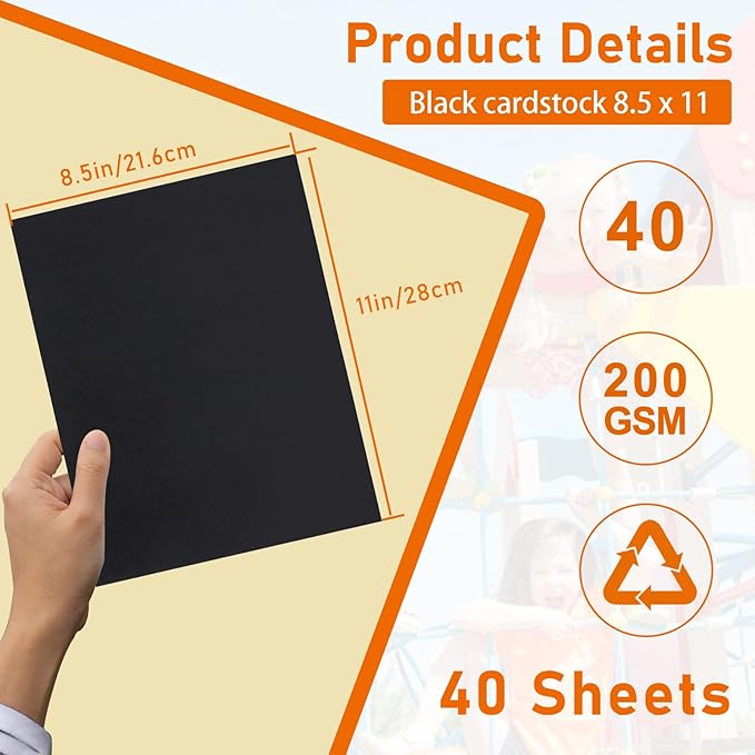 Guakicae 40 Sheets Black Cardstock 8.5 x 11 Printer Paper, 75lb Heavyweight - Image 2