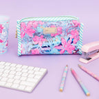 Lilly Pulitzer Vinyl Pouch, Beachside Haven | Cute, Semi-Clear, Water Resistant, Zipper Bag Pencil Case for Stationery, Small Toiletries, and Makeup