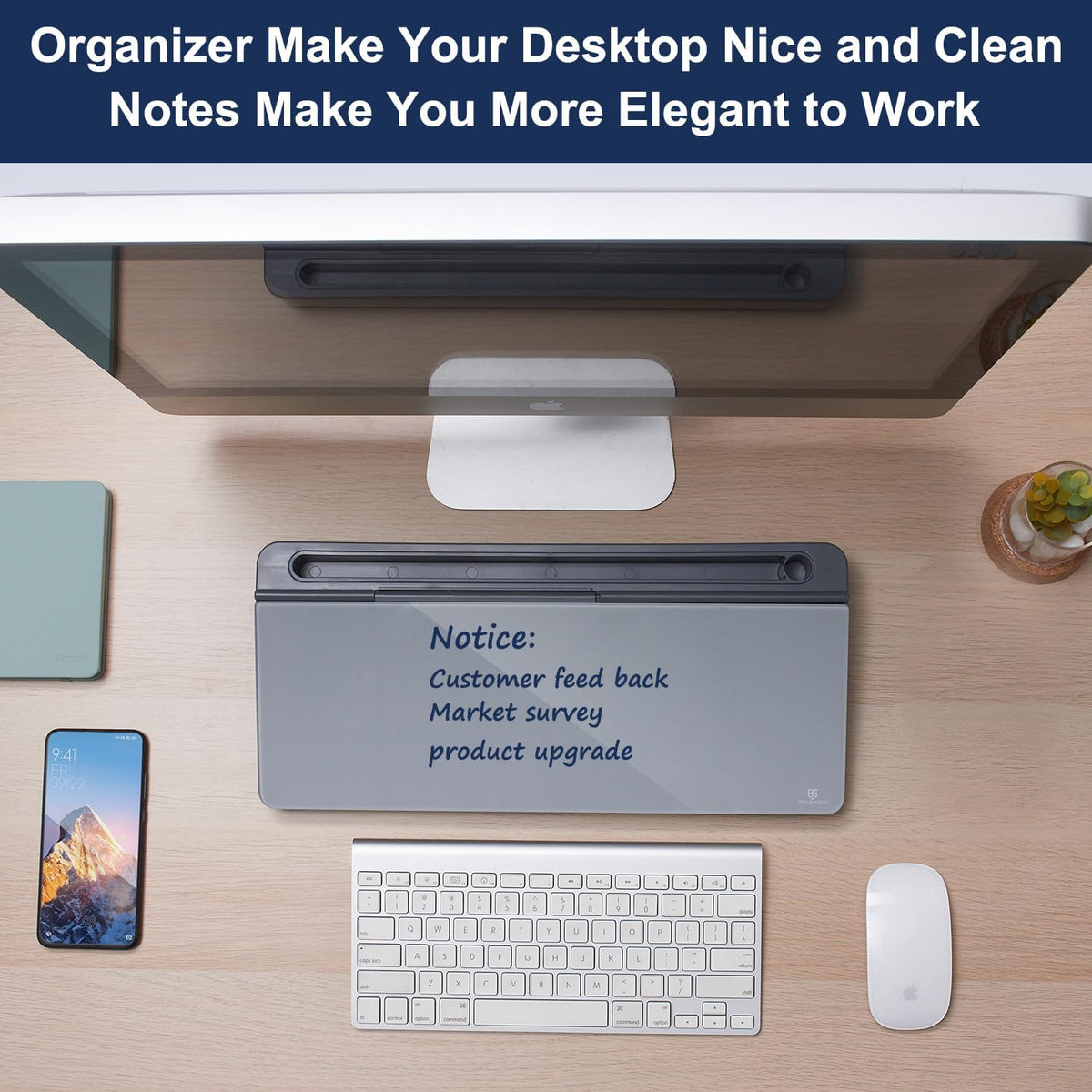 TSJ OFFICE Desktop Whiteboard Dry-Erase-Board - Computer Keyboard Stand White...
