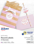 Avery® Printable Round Labels, Sure Feed® Technology, 2" Diameter, Matte White, Laser & Inkjet Compatible, 300 Blank Labels Total, Great for Branding, Packaging, Events, and More (22877)