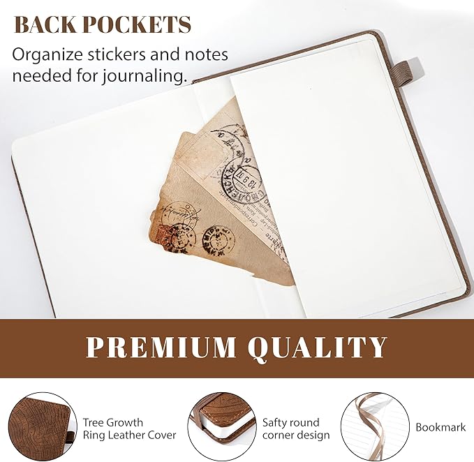 CAGIE Lined Journal for Men Women, Tree Growth Ring Leather Bound Journal - Image 5