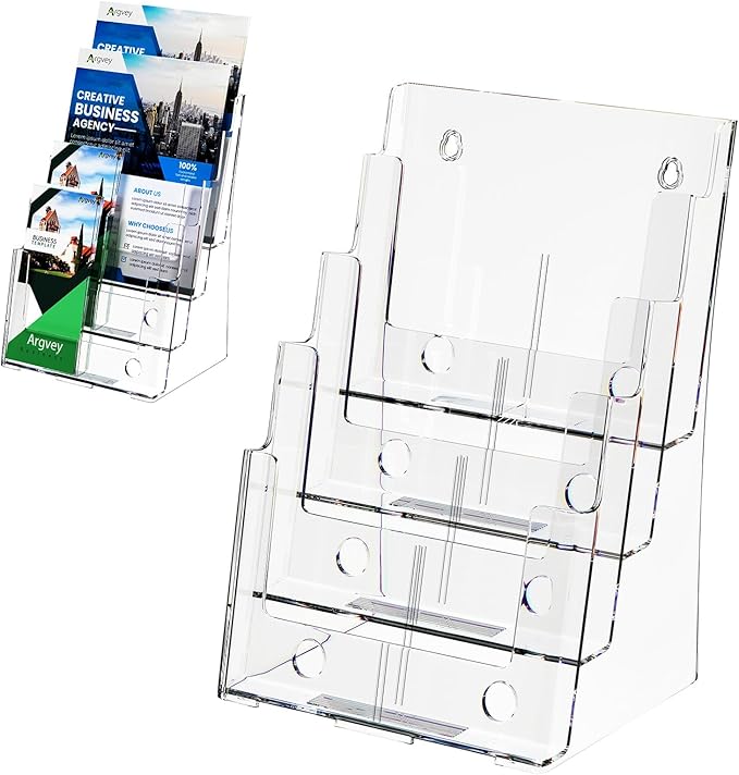Argvey Acrylic Brochure Holder 8.5 x 11 inches, 4 Tier Clear Brochure Display by Argvey
