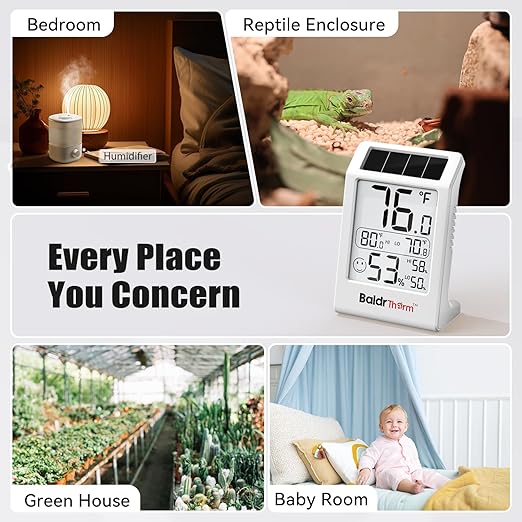 BaldrTherm Room Thermometer Indoor Humidity Meter, Solar-Powered 3.2'' Digital - Image 9