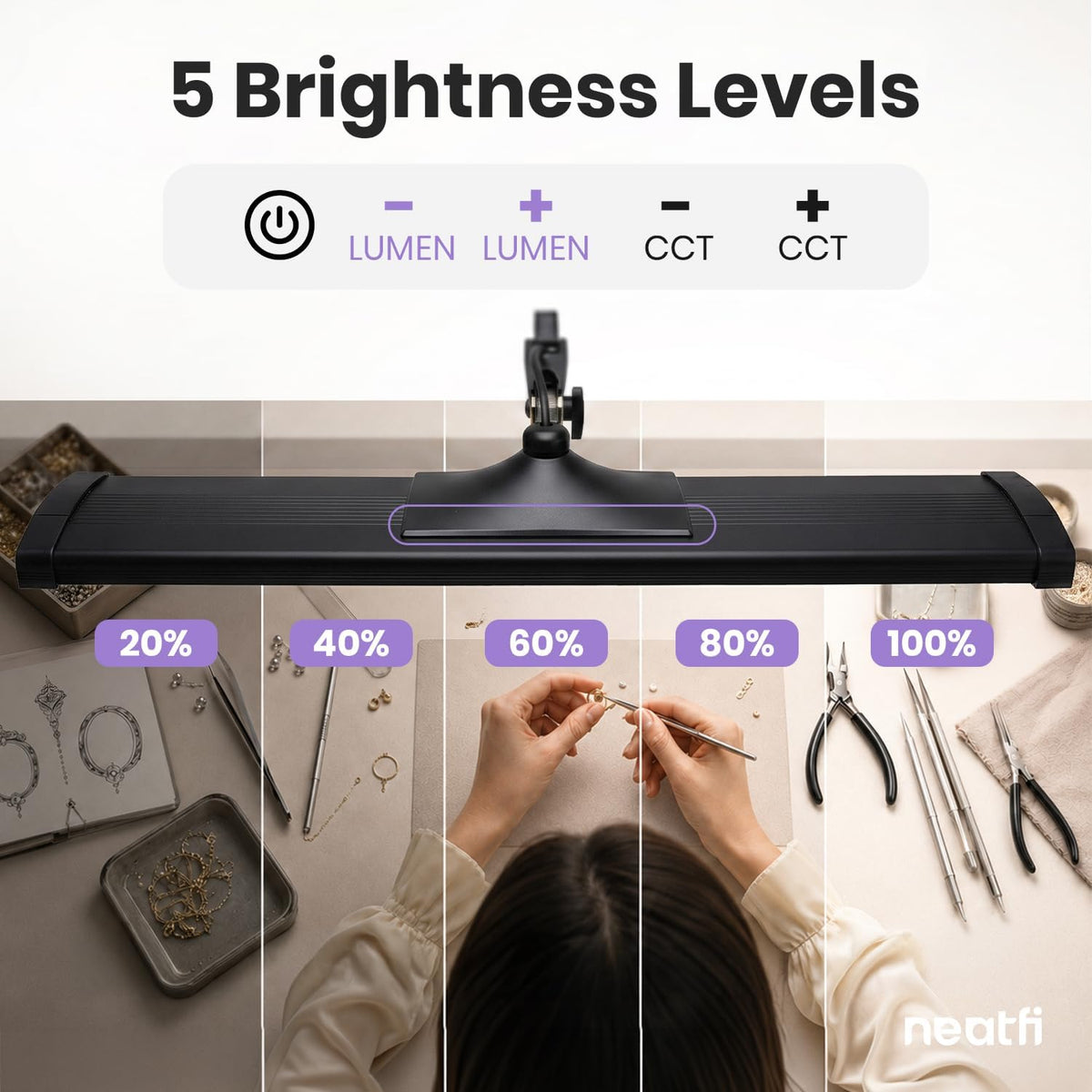 Neatfi Pro 4500 Lumens 50W LED Task Lamp with Clamp, CRI 95, CCT (Black-7)