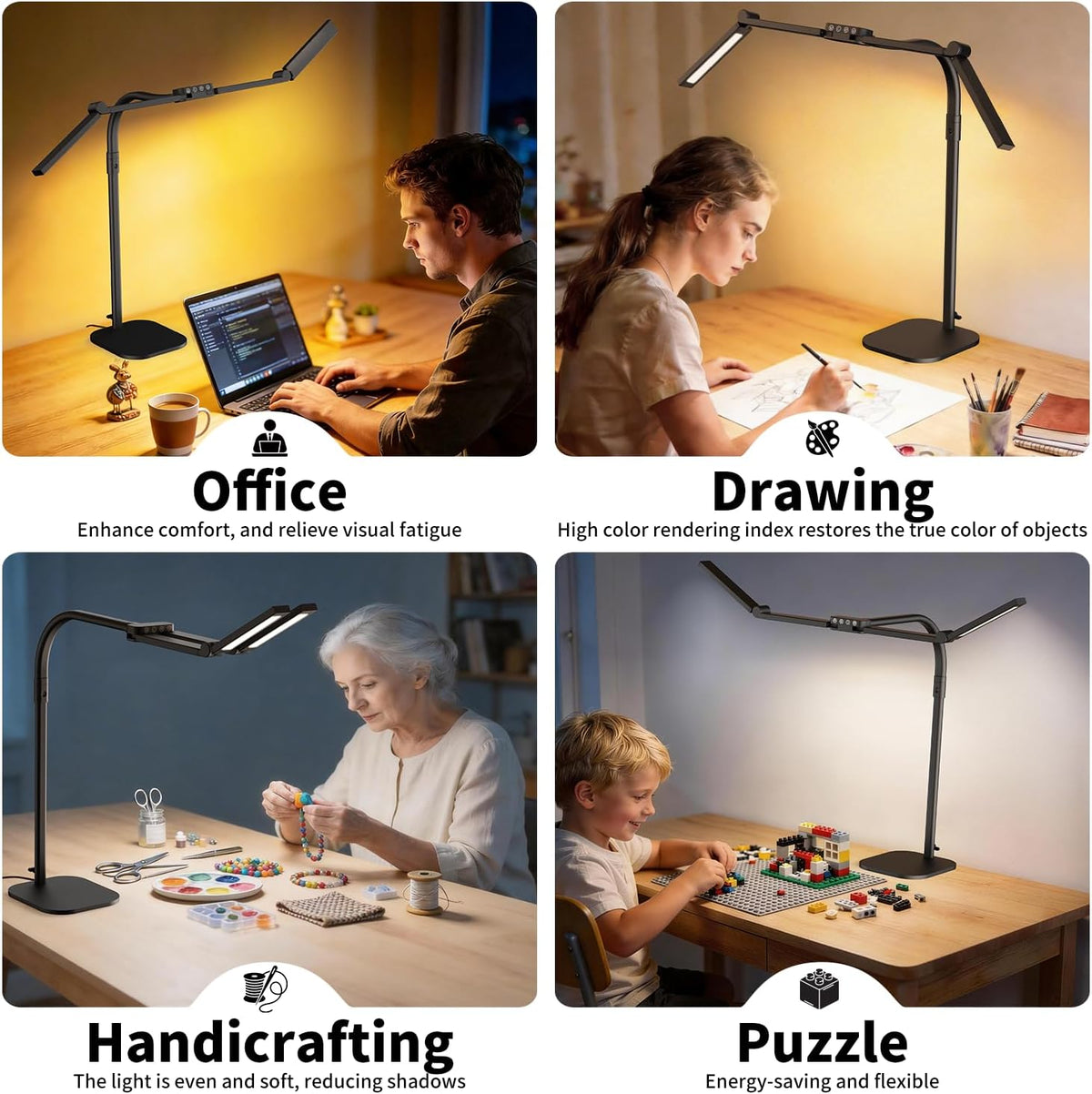 omorepa 4 light bar design goose-neck desk lamp shown in use