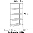 Regal Altair 21" Deep x 36" Wide x 74" Height Wire Shelving Kit | 5-Tier | NSF - Image 3