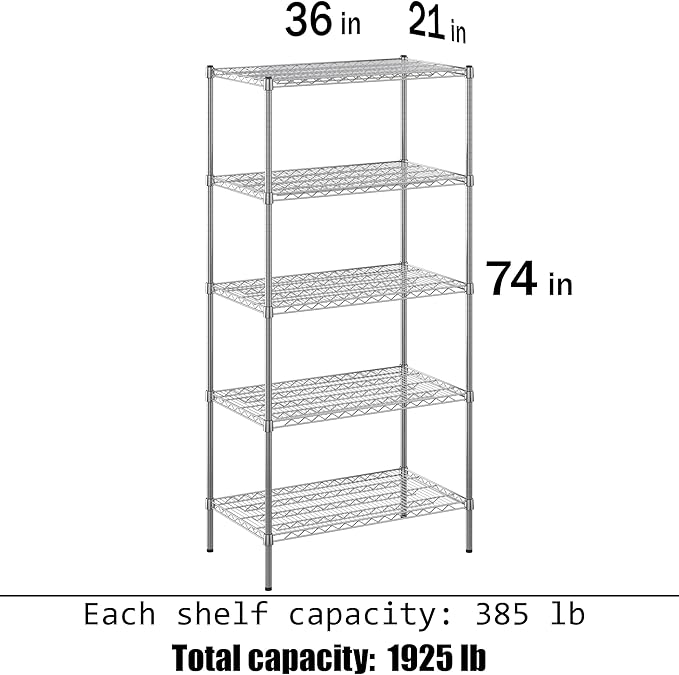 Regal Altair 21" Deep x 36" Wide x 74" Height Wire Shelving Kit | 5-Tier | NSF - Image 3
