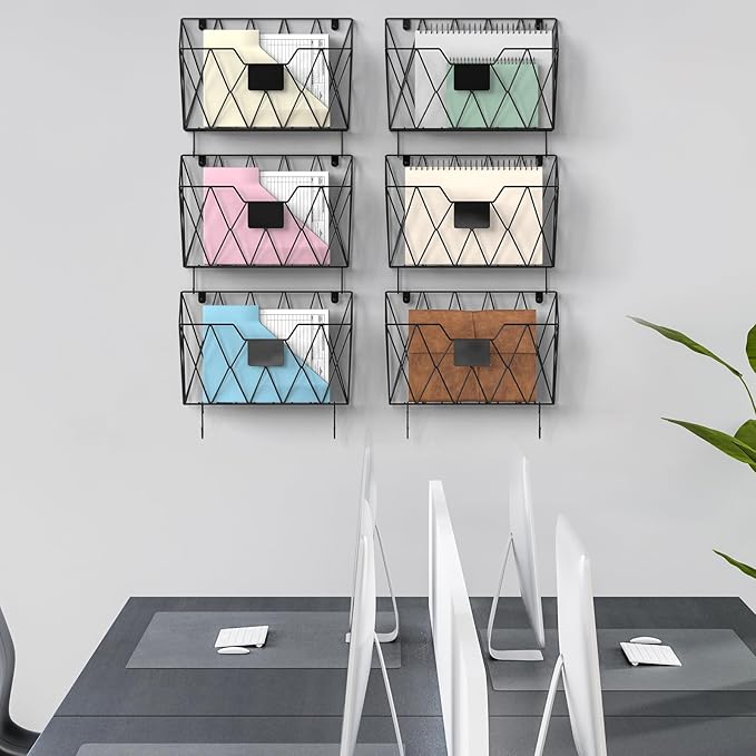 CADUKE 6 Pack Wall File Organizer, Metal Hanging Folder Holder Mail Magazine - Image 6