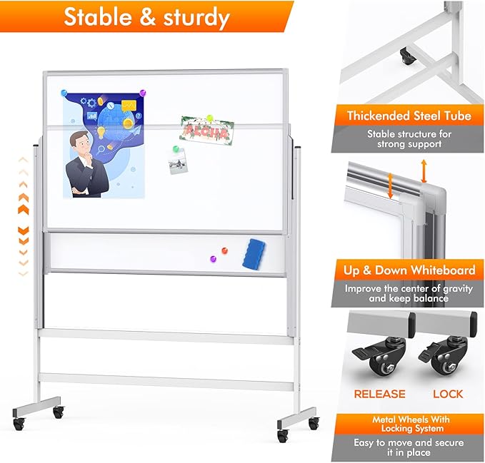 maxtek Dry Erase Whiteboard Height Adjustable, Easel Stand Rolling White Board - Image 7