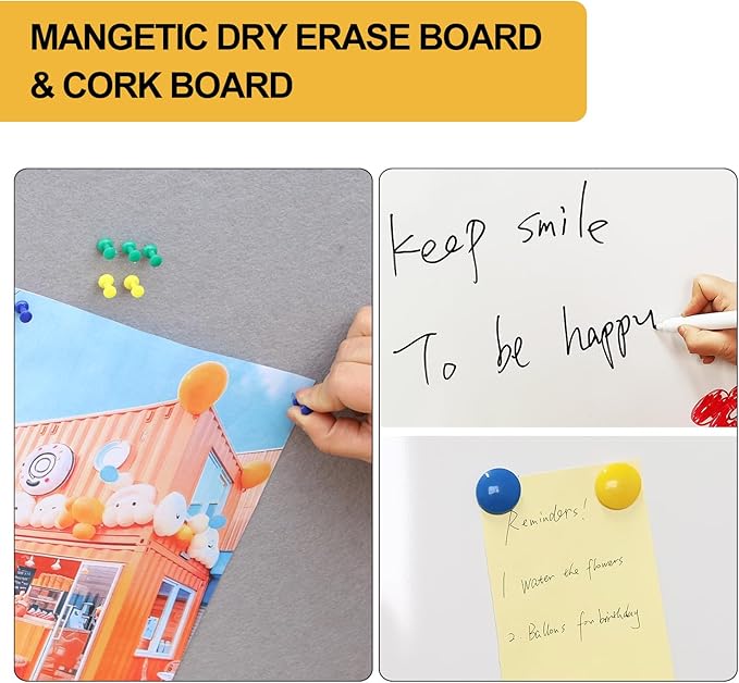 DEVELOP Large Grey Felt Bulletin & Magnetic Dry Erase Combo Board, 60 x 36 Inch - Image 2