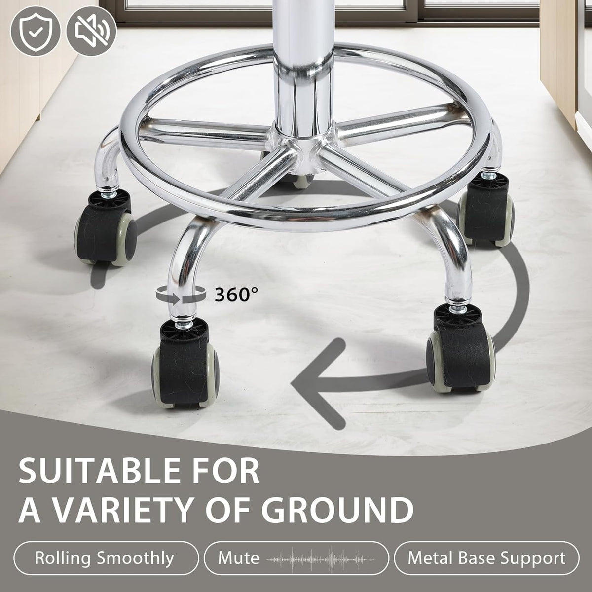 500lbs Heavy-Duty Adjustable Rolling Stool with Wheels & Foot pedal ring