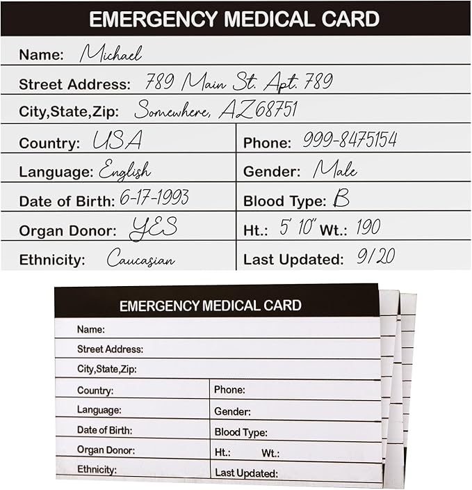 4 Pack Emergency Medical Information Id Card Red Medical Condition and - Image 3