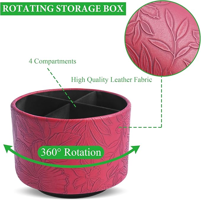 Hennaja Round Leather Art Supply Organizer, Remote Control Holder, 360 Degree - Image 3