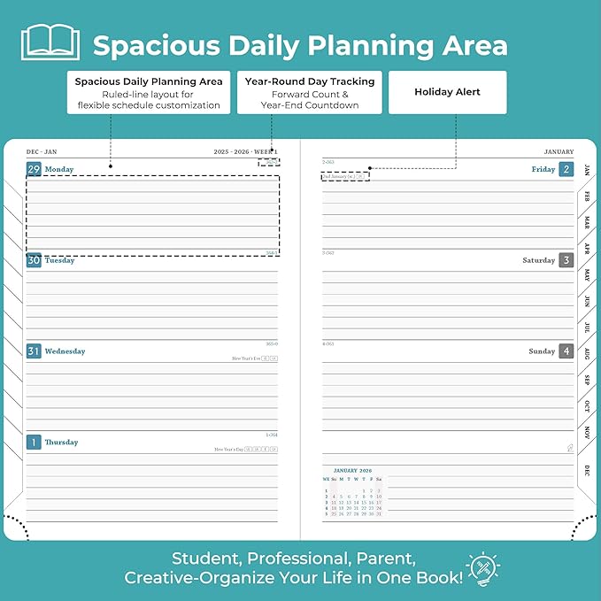 IN-LUXPRO Planner 2026 Daily Weekly and Monthly, 12 Months Spiral Bound - Image 3