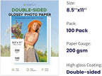 Double Sided Glossy Photo Paper 8.5x11 100 Sheets, Goefun 200GSM/54LB Inkjet - Image 2