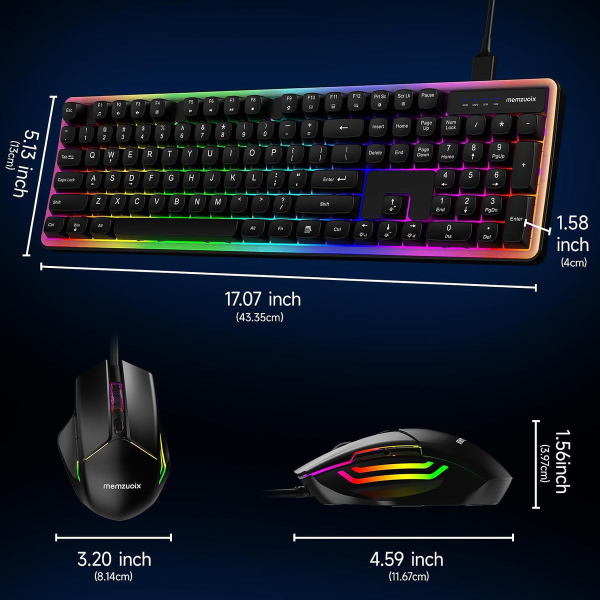 Wired RGB Keyboard and Mouse Combo, Adjustable Rainbow Backlit, 104-Key Full-...