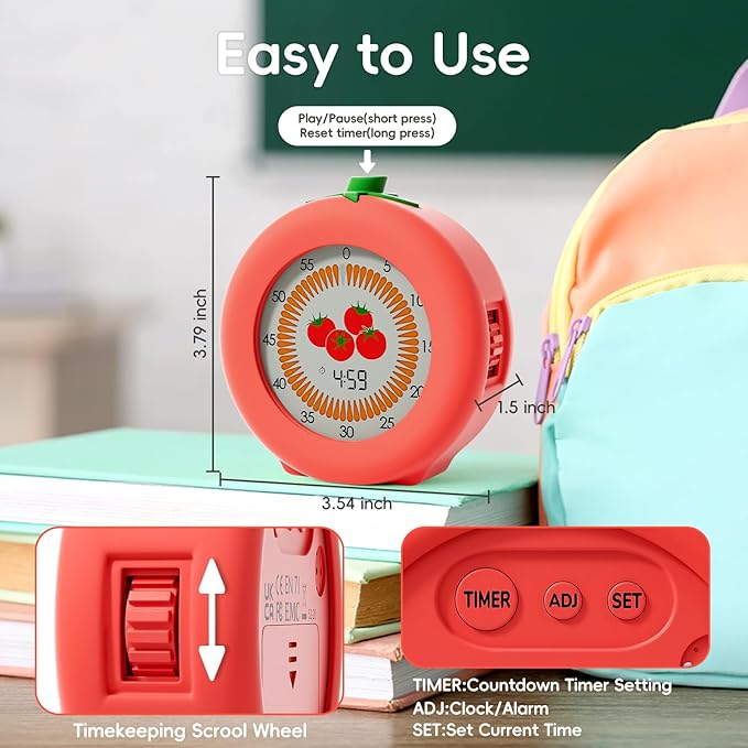 Tomato Visual Timer for Kids, 299-Minute Cute Kids Pomodoro Countdown Timer - Image 8