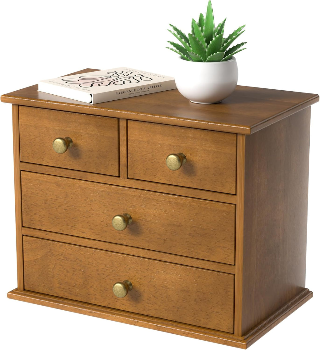 oak desk organizer with drawers, durable wooden desktop, main product view