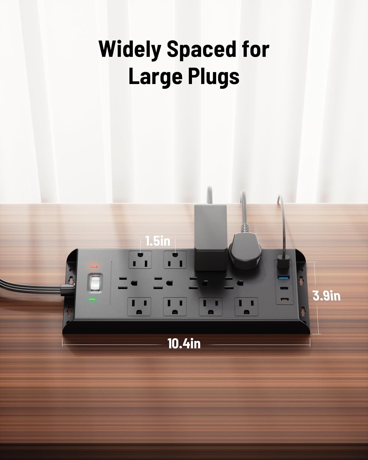 Surge Protector Power Strip 4800J, LeZone 25Ft Long Extension Cord Flat Plug,...