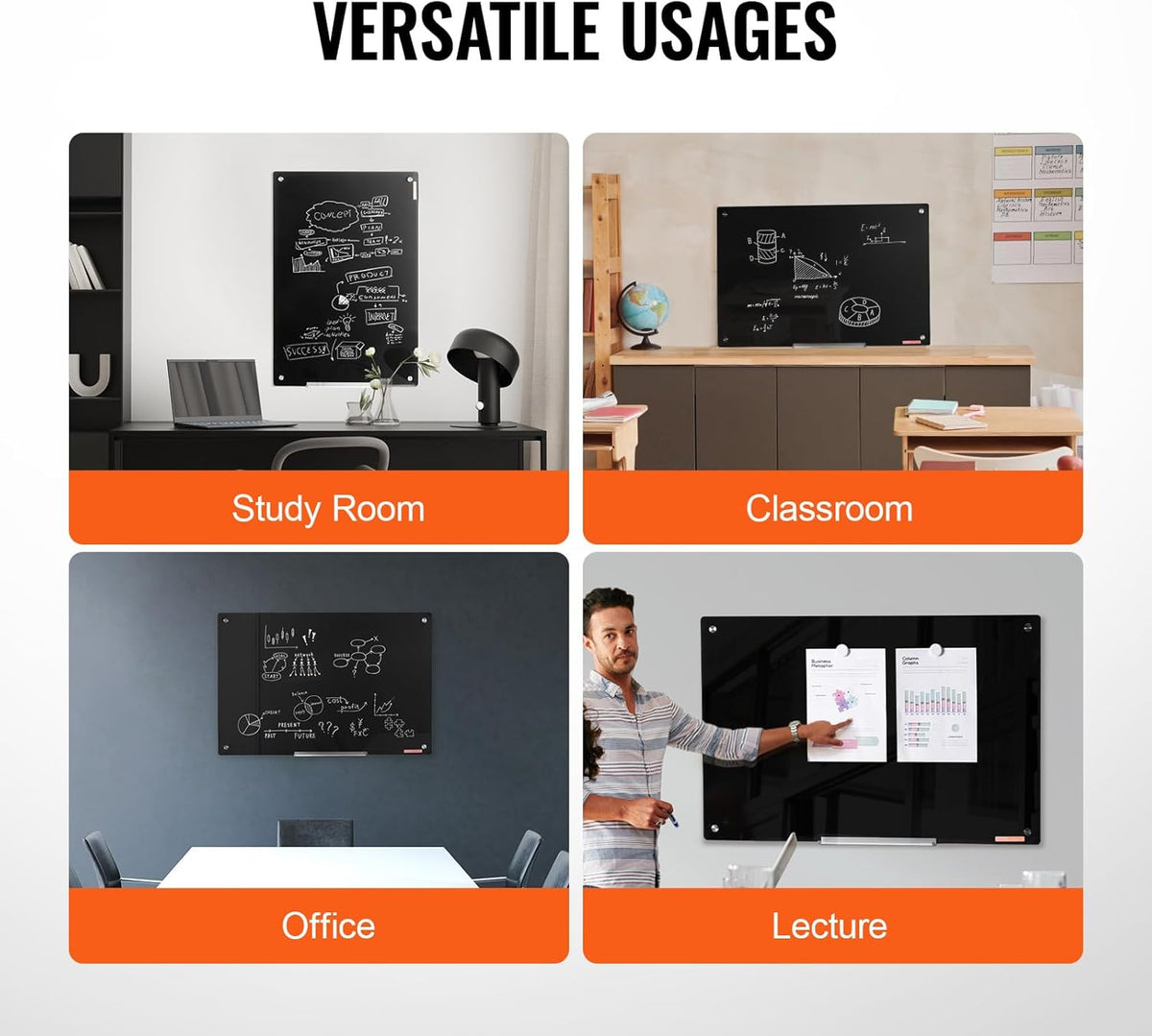 VEVOR Magnetic Glass Whiteboard, Dry Erase Board 36"x24", Wall-Moun...