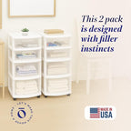 HOMZ 2-Pack Drawer Tower, 4-Tier Clear Plastic Storage Organizer Cart, and - Image 4
